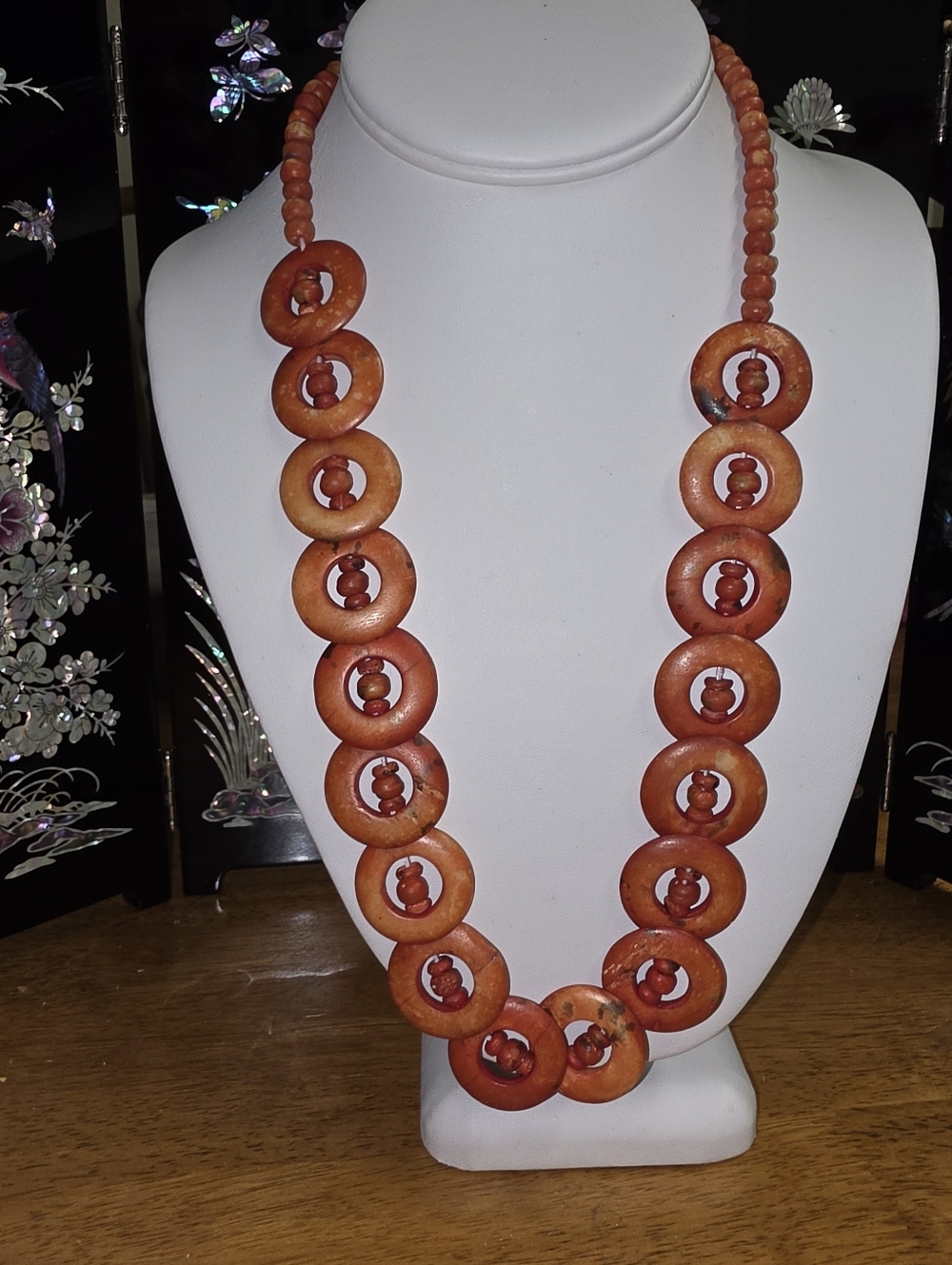 Vintage Burnt Orange Graduated Disc Bone Necklace